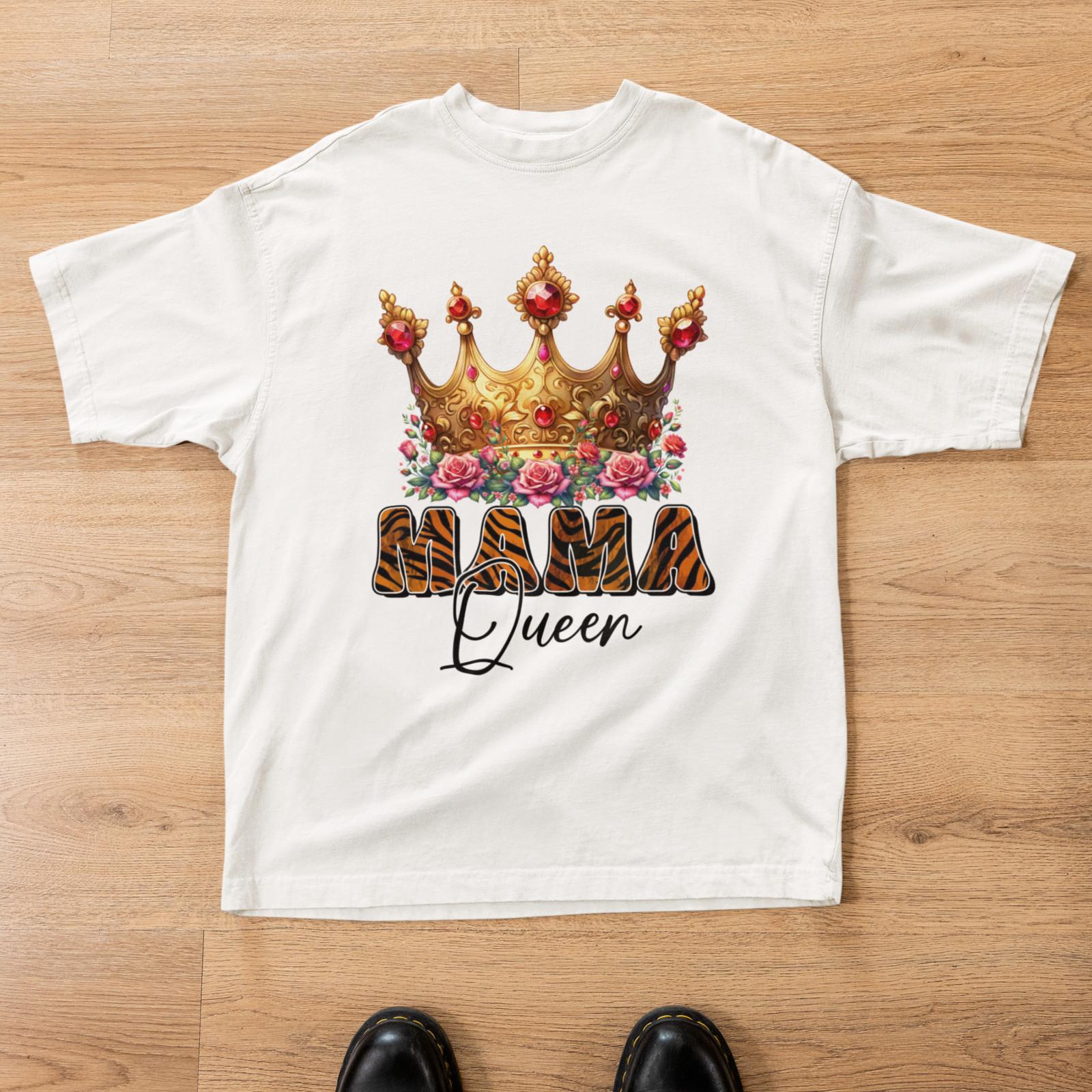 Mama Queen T-Shirt | Tiger Print Crown Mama Tee Regal Mom Gift M