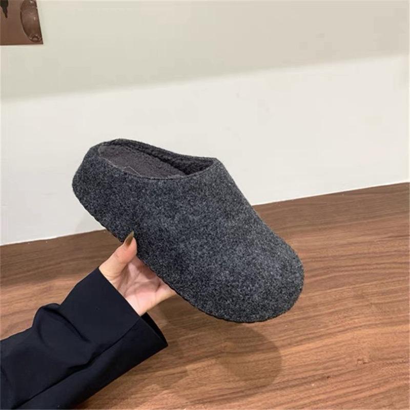 Retro thick-soled bag head half slippers women s new autumn and winter fluffy slippers women s outer shoes 40 серый