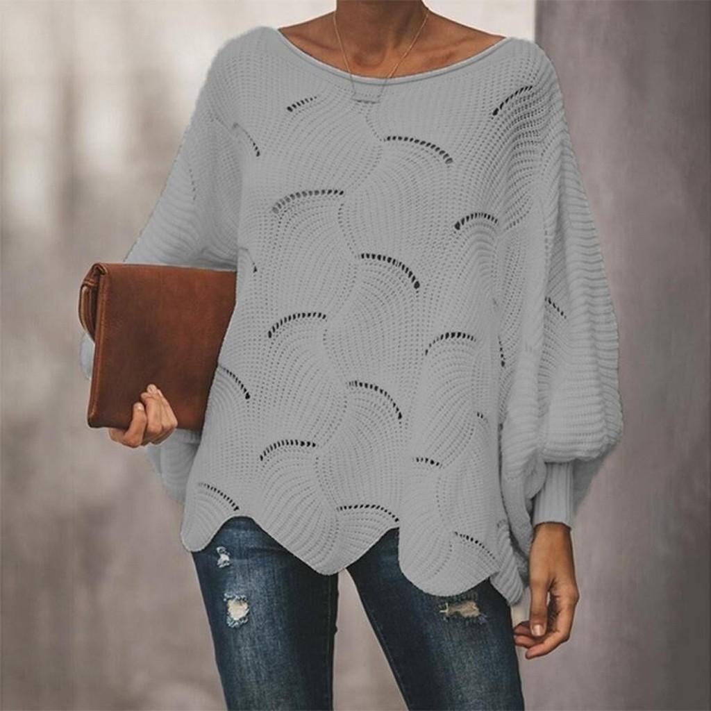 Women's Solid Color Casual Hollow Chain Link Loose Knitted  Sweater Sweater