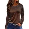 Women's Fashion Casual Slit Hem Round Neck Long Sleeve Loose Printed T-Shirt Ladies Top