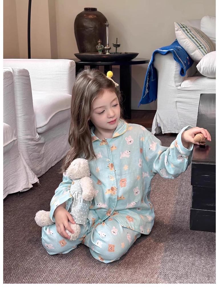 Girls' Spring/Autumn Cartoon Pajama Set – Cute Long Sleeve & Pants for Indoors/Outdoors