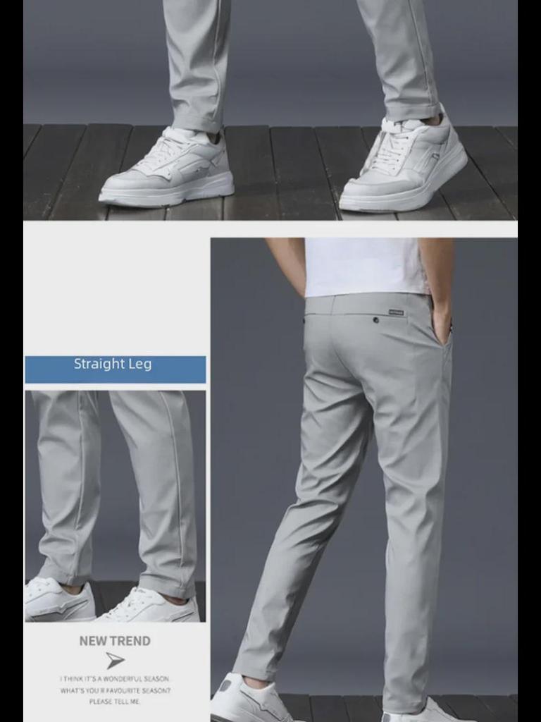 Men's Stretch Straight Ice Silk Casual Pants - Wear-Resistant, Trendy Korean Style, All-Match Long Pants