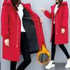 Trench Coats Women Autumn Winter Hooded Drawstring Pocket Zipper Long Outwear Plus Size Elegant Ladies Thicken Windbreaker Coats