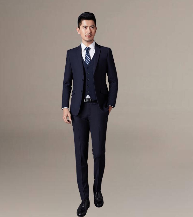 

Мужской повседневный деловой костюм в корейском стиле весна/лето 2020: Комплект из двух предметов для студенческих интервью 3XL темно-синий