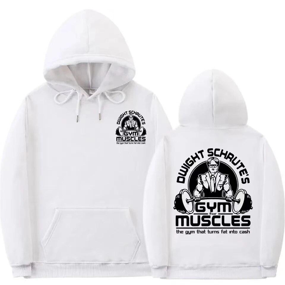 Dwight Schrute's Gym for Muscles The Gym Tha That Turns Fat Into Cash Moletom com capuz estampado dupla face unissex feminino moletom grande unissex