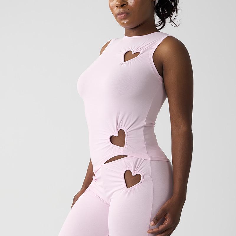 

Хлопковый топ в рубчик с вырезом в форме сердца - Женская футболка прилегающего кроя в европейском и американском стиле с красивым дизайном спины Medium