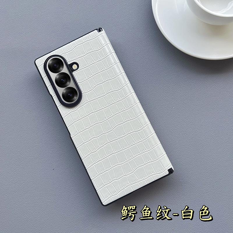 Applicable To Samsung Folding Screen Zfold7 Crocodile Pattern Mobile Phone Case, New Central Axis Magnetic All-inclusive Fold7 Outer Leather Case