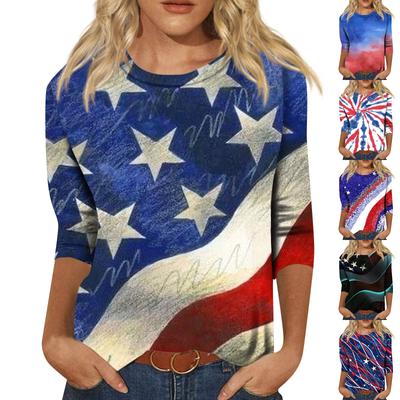 3/4 Sleeve Shirts For Women Cute Tops Graphic Tees  Blouses Casual Plus Size Basic Tops Pullover