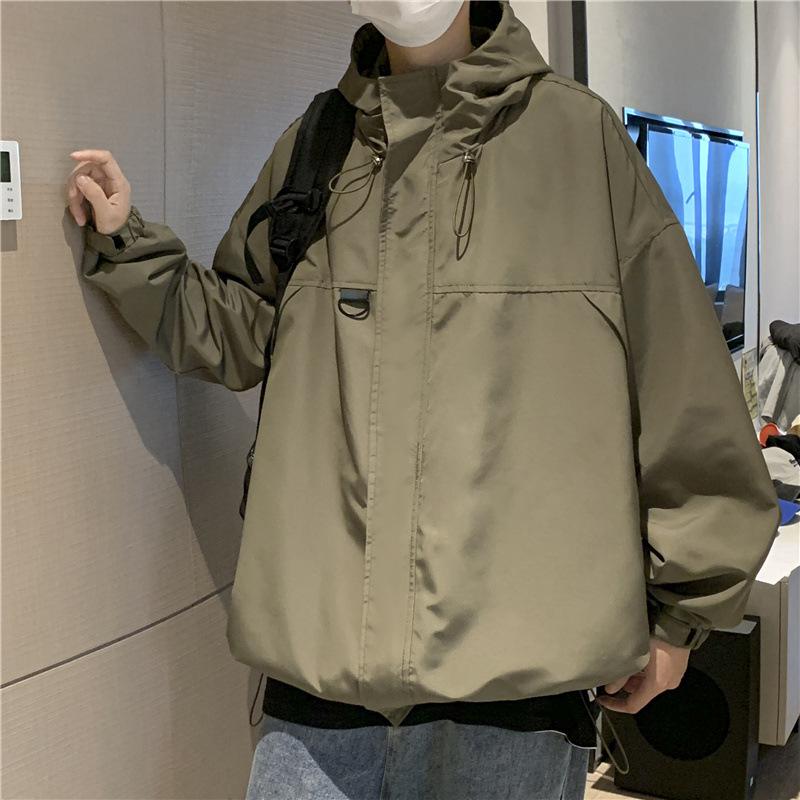 Men's Retro Baseball Jacket: Hooded, Loose-Fit, Casual, Solid Color for Spring/Autumn