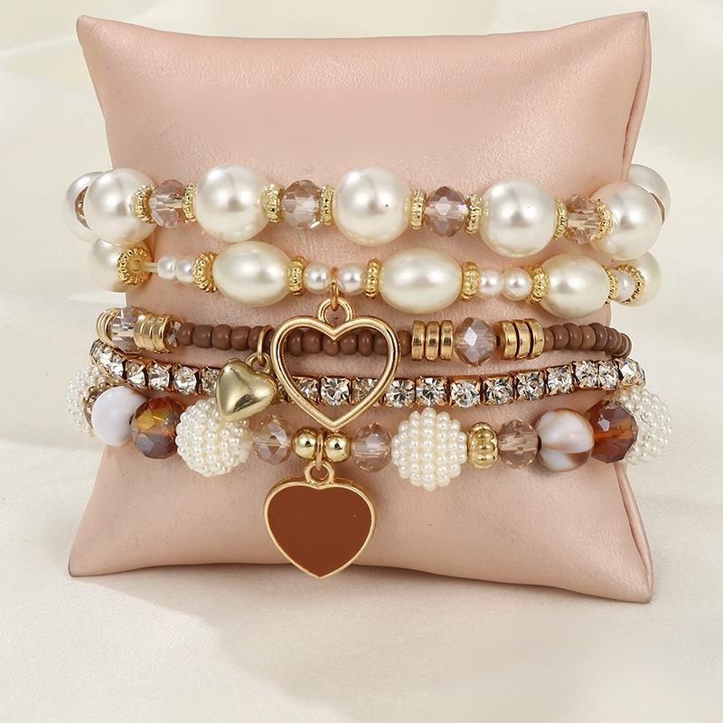 5Pair Of Heart Love Bracelets Simple Versatile Fashionable High-end Women's Delicate New Style Creative Zircon Gifts