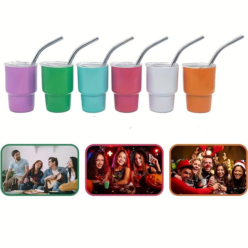 6pcs 3oz Insulated Bottle Freeze Thermos Flask Steel Jugs MIni Whiskey Wine Coffee Cup Mug with Lid Straw for Car Driving Party Gift