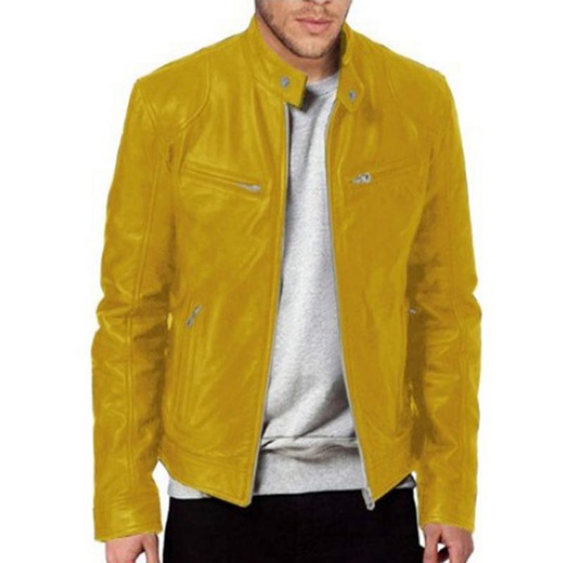 Erkek Moda Motosiklet PU Deri Ceket Erkek Deri Ceket Havalı Fermuarlı Cepler Deri Montlar Erkek Lüks Büyük Beden