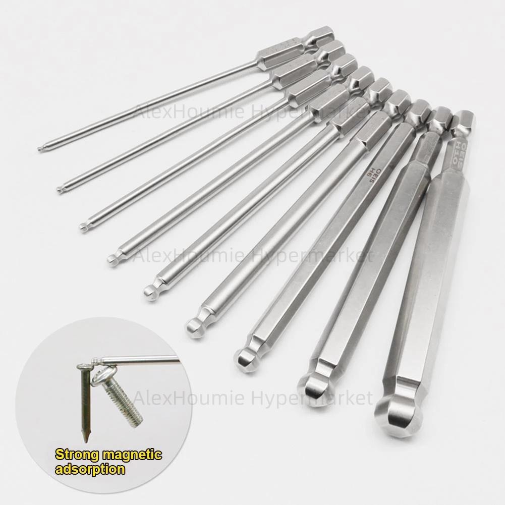 Kugelkopfabschluss Sechskant Schraubendreher Bits Set 1,5 mm 2 mm 2,5 mm 3 mm 4 mm 5 mm 6 mm 8 mm 10 mm Magnetische Spitzen 1/4 Zoll Sechskant Schaft Länge 100 mm