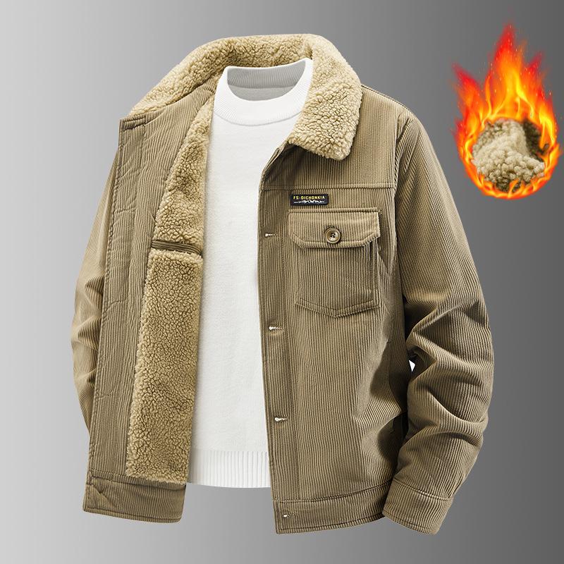 Herren Lammfelljacke, Plüschiger und dicker Baumwollmantel, Lässiger Arbeits-Baumwollmantel, Retro-Cordjacke