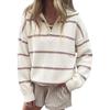 Damen gestreifter Pullover mit Reißverschluss Lässiges Strickoberteil