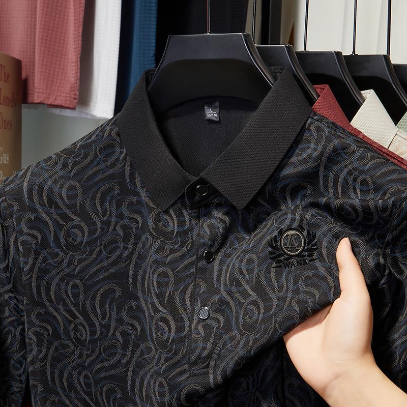 Men's Summer Ice Silk Lapel Polo Shirt - Casual Loose Fit with Embroidery