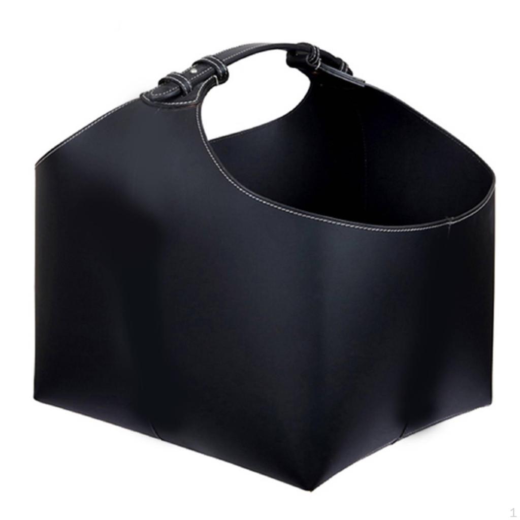 PU-Leder Kaminholzkorb, Brennholzaufbewahrungskorb mit Griffen, 37x31.5x36cm Skandinavischer Halter