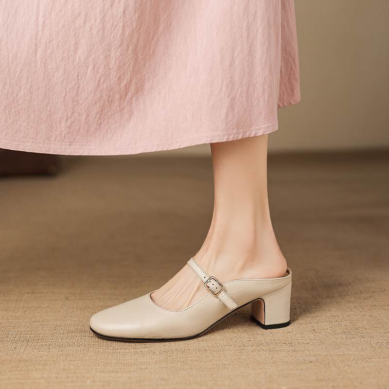 Krazing Pot sheepskin mules Summer Size 42 round Toe slip on Women Shallow Pumps