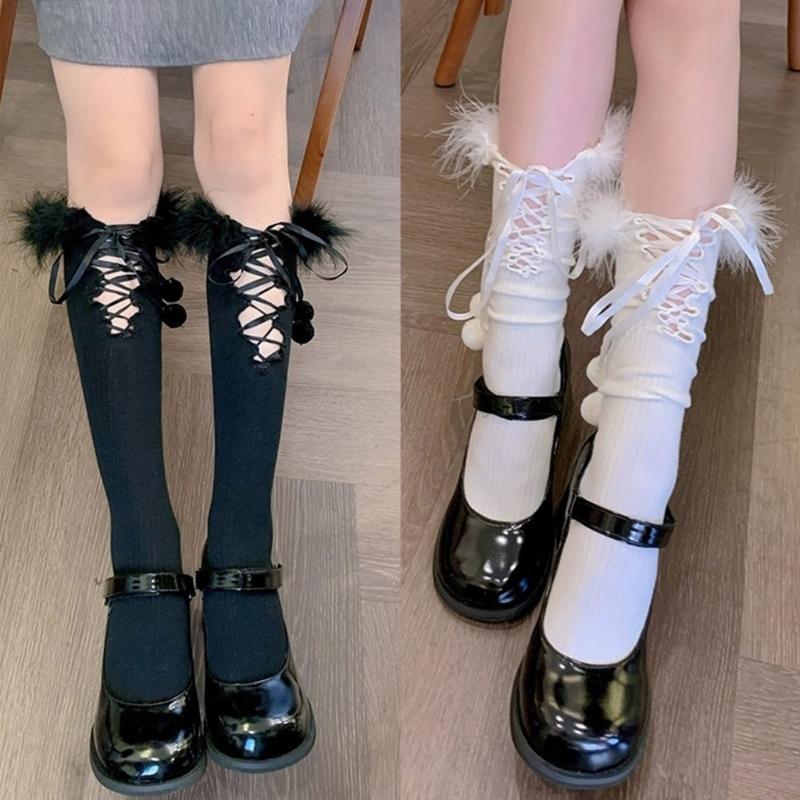 Womens Ruffle Socks Calf Socks Cute Feather Trim Socks Thin Middle Tube Stockings Summer Breathable Thin Socks