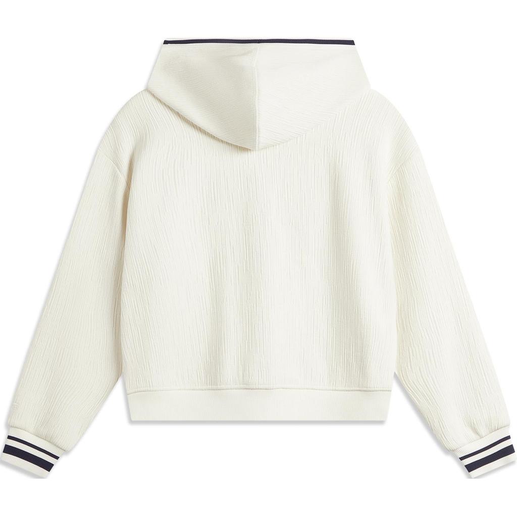 Li-Ning Comfortable Casual Color-Block Hooded Letter Print Cardigan Sweatshirt Women sweatshirt Off-White AWDU682-1