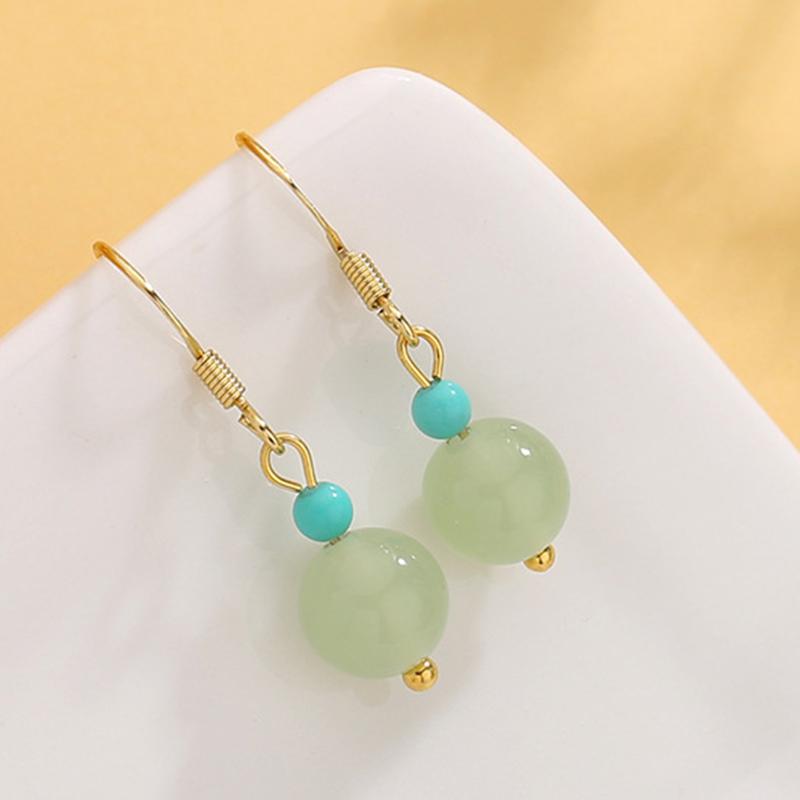 PANJBJ 925 Sterling Silver Rose Hotan Jade Earring for Women Girl Ethnic Style Versatile Temperament Jewelry Gift Dropshipping