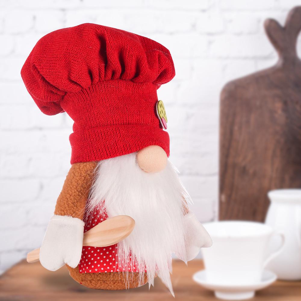 Plush Holiday Doll Handmade Knitted Chef Hat Christmas Decoration Toy Supplies