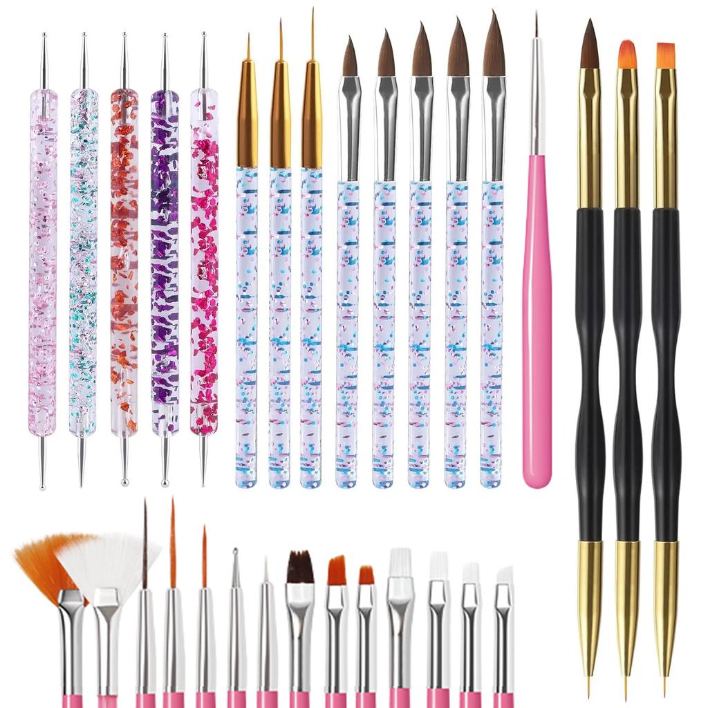 15pcs Fine Detail Paint Brush Set  Acrylic UV Gel Drawing Dotting Manicure Nail Art Design Tools Makeup Accessorie Gel Brush