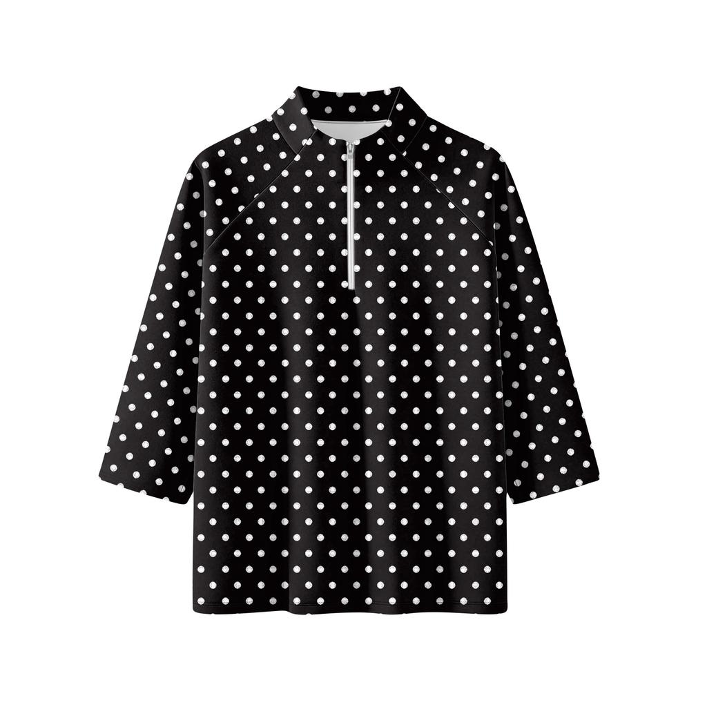 Damen Oberteil mit Stehkragen, 3/4 Ärmeln und Reißverschluss, hoch