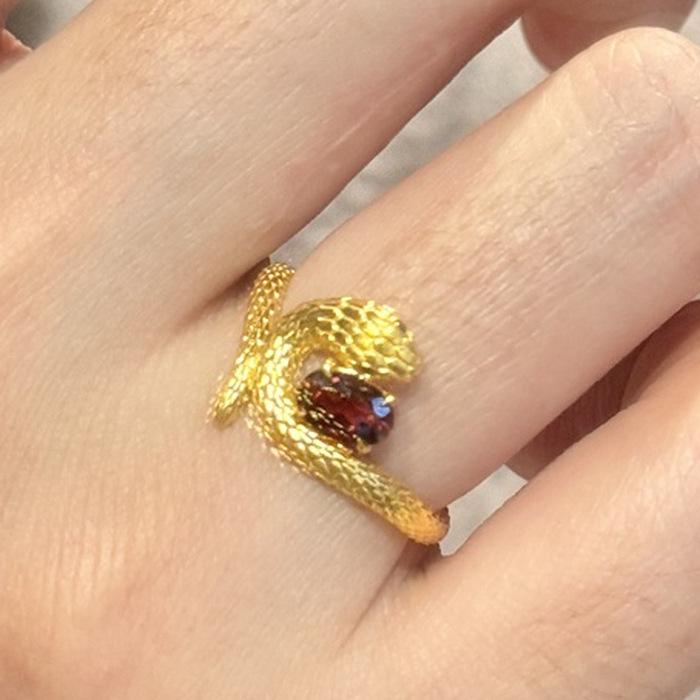 Xiaohongshu Medusa Gold Snake Red Stone Women s Ring - Auspicious & Luxurious Adjustable Open Size