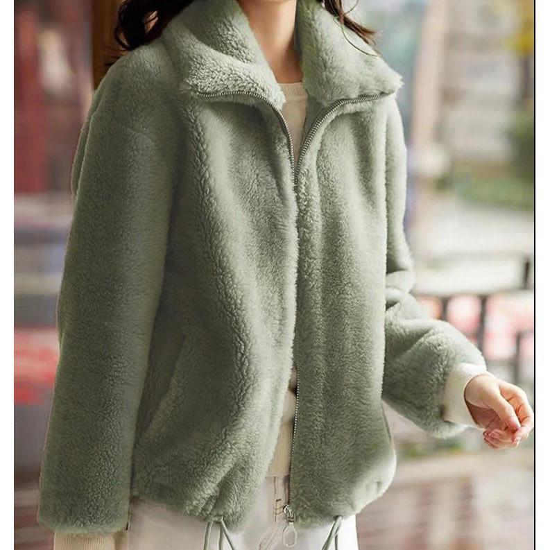 Women's Coral Velvet High-Collar Zipper Sweatshirt - Double-Sided Thickened for Autumn/Winter
