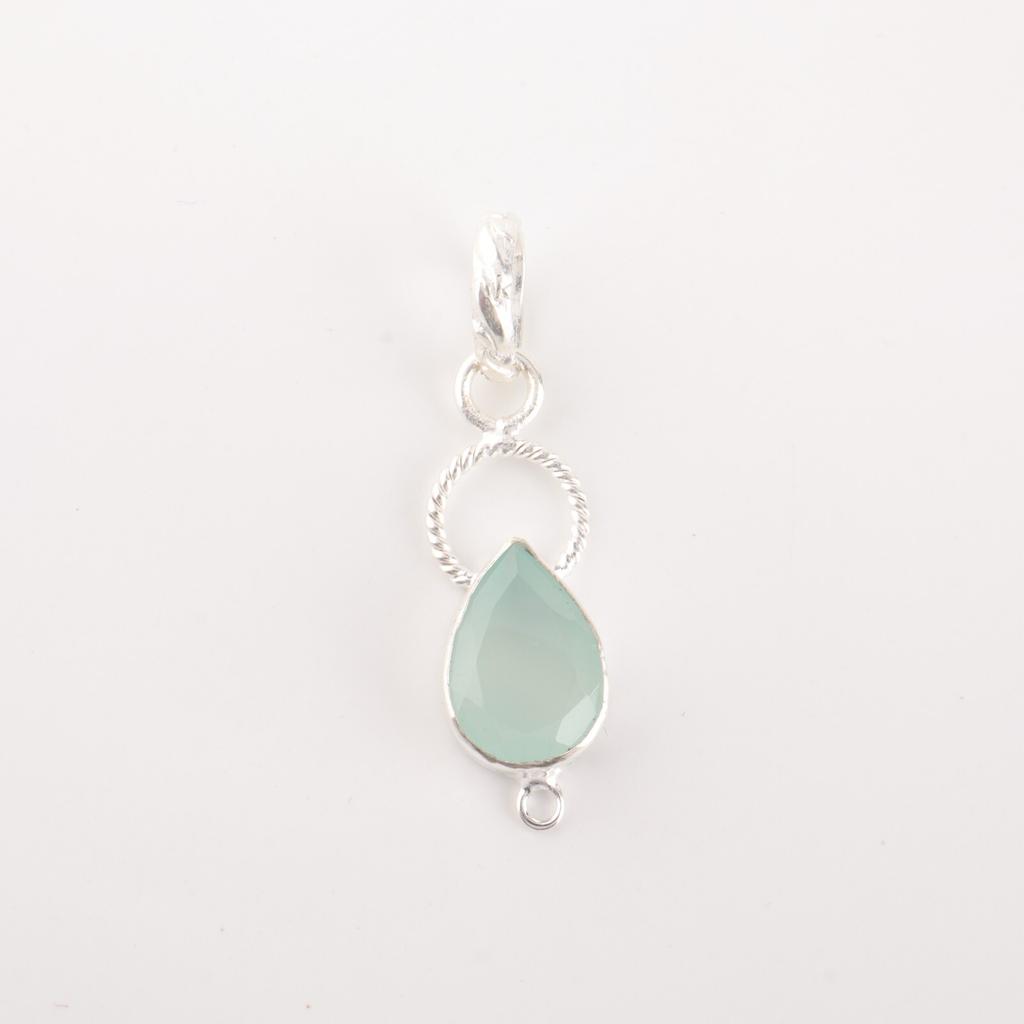 Aqua Chalcedony Gemstone 925 Sterling Silver Jewelry Handmade Boho Pendant 1.40" PP-12-16