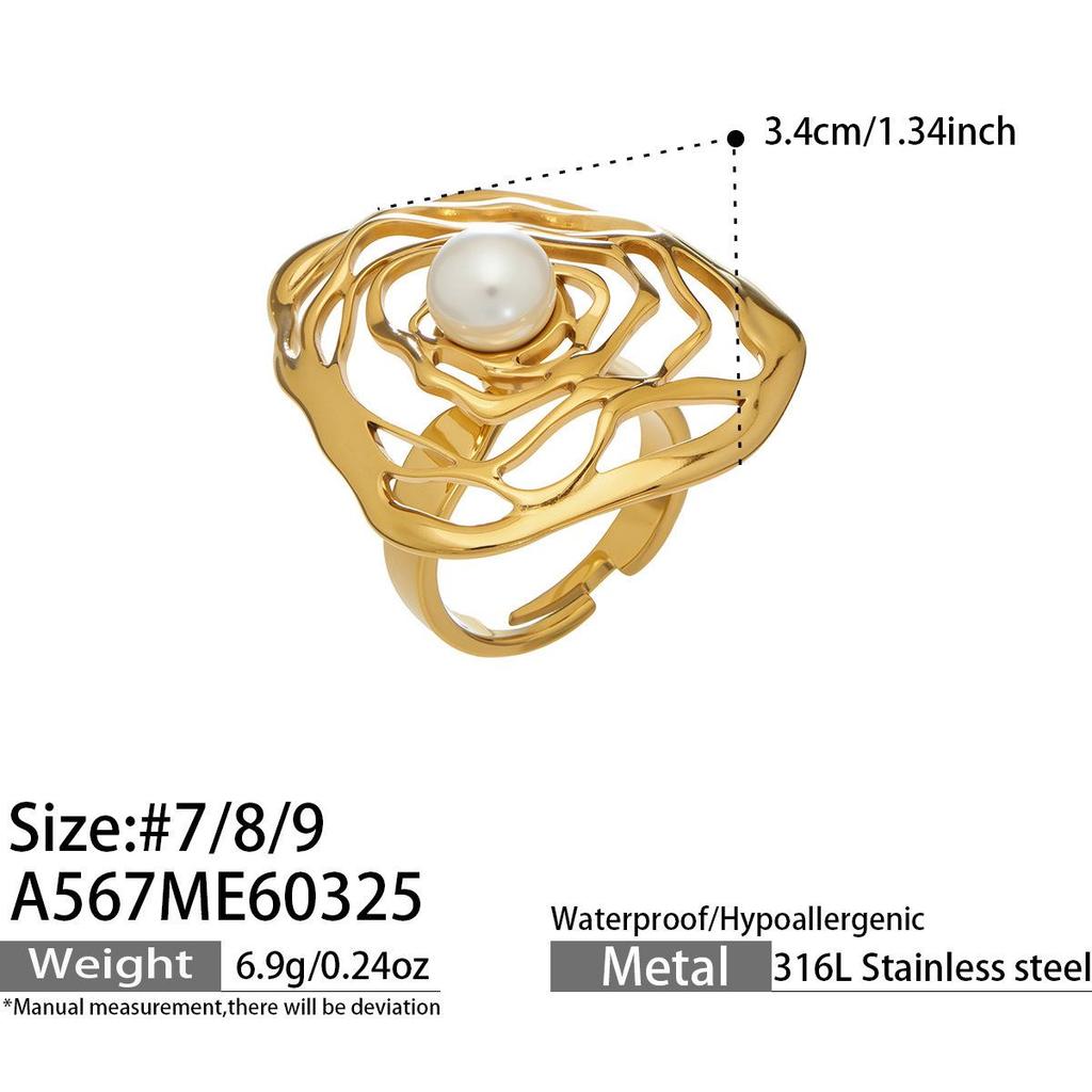 Exquisite Shell Bead Sunflower Stainless Steel Open Ring Set - High-End Hand Jewelry
