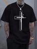 Mens 100 cotton cross line print t shirt summer casual crew neck tee top
