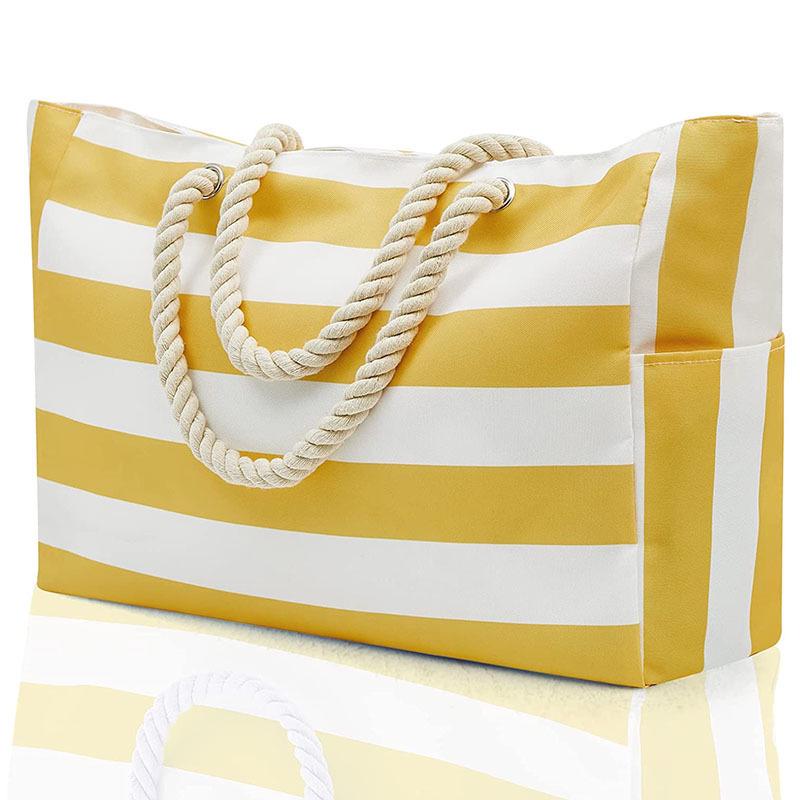 

Bohemian Striped Canvas Tote: Eco-friendly, Large Capacity Beach/Travel Bag 48cm*34cm*15cm with Double Outer Pockets