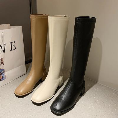 NEW Women Black High Heel Long Boots Fashion Spring Autumn Warm Knee High Boots Soft Leather Thigh High Boots Shoes Zipper