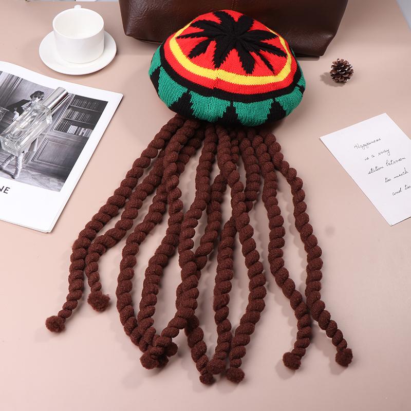 

Шляпа регги с дредами, удобная косичка, парик, этнический стиль, берет регги, шерстяная вязаная шапка для костюма