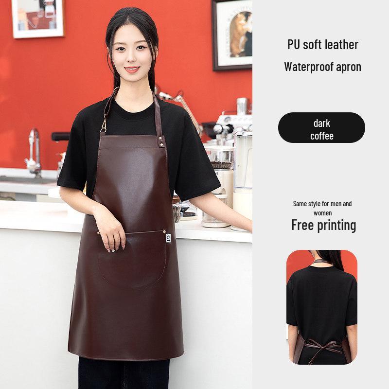 Waterproof PU Leather Apron for Dishwashing & Kitchen Tasks - Oil-Proof, Dirt-Resistant, Long-Length for Men & Women