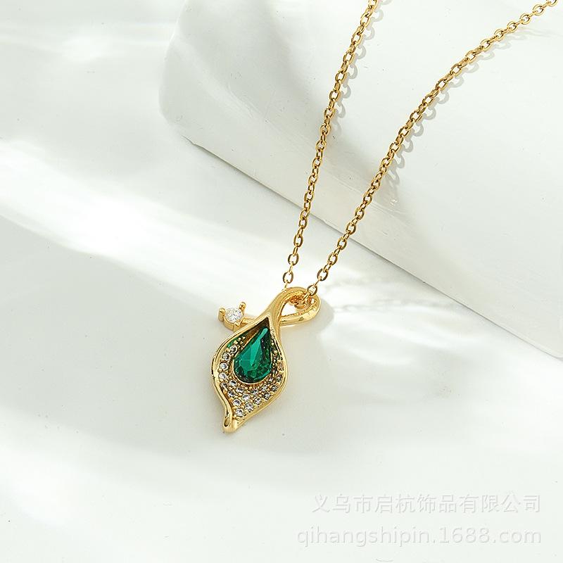 Small Leaf Necklace Women'S Light Luxury High-End Simple, Fresh And Natural Versatile Micro-Inlaid Zircon Pendant With Jewelry