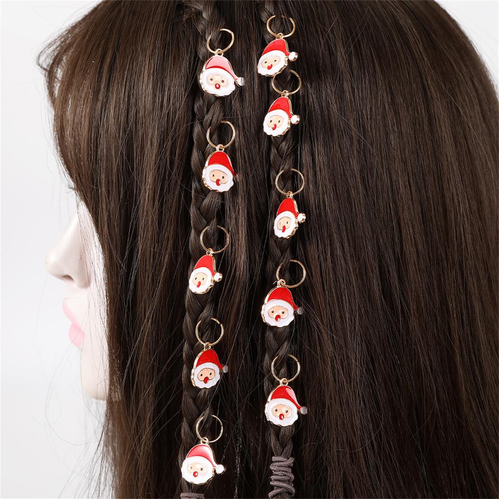 Stilvolles Weihnachts-Themen-Set aus 10 Santa Weihnachtsbäumchen Elch Dreads Haarringen Einzigartige Haarmanschetten Weihnachtsschmuck