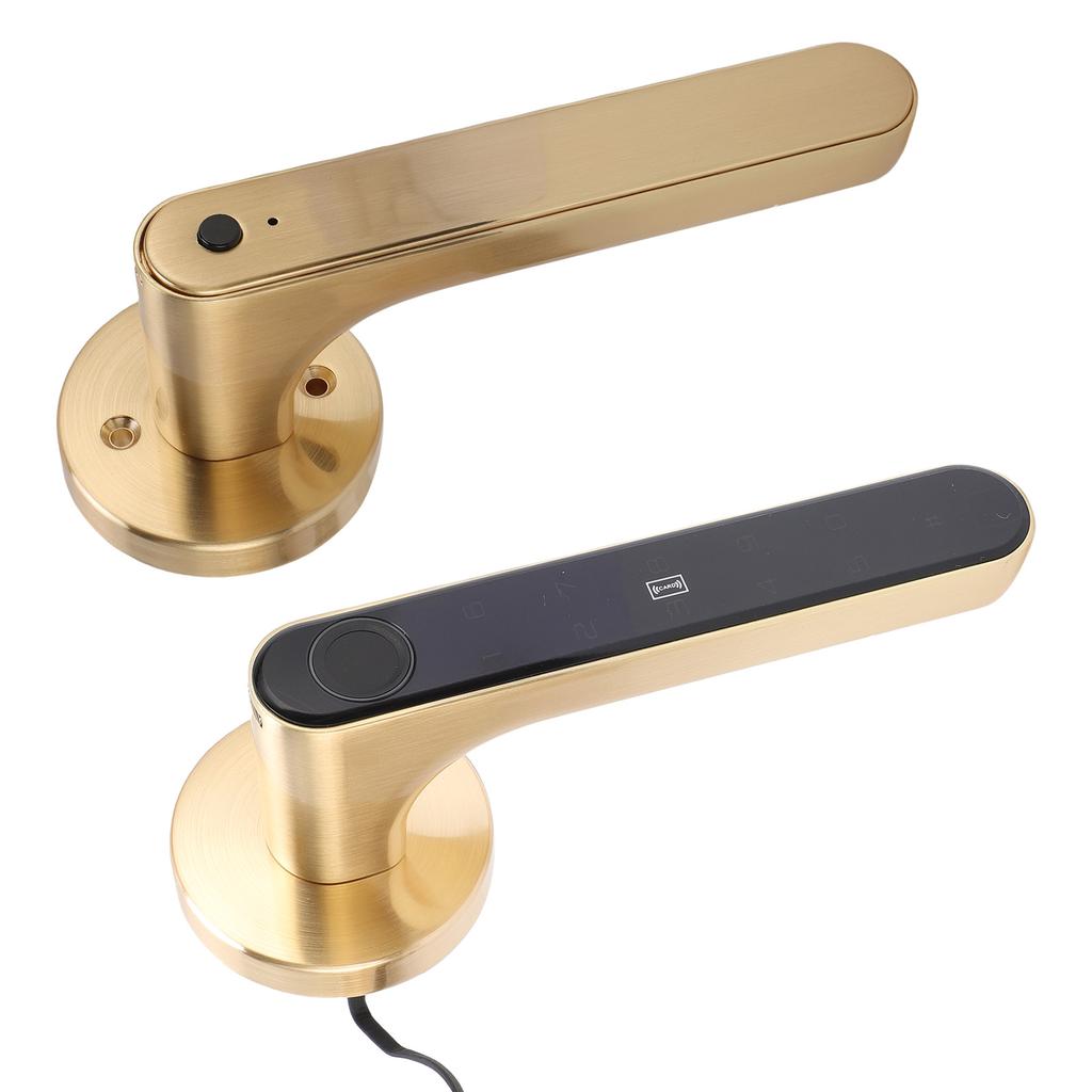 5 In 1 Multi Function Smart Door Entry Lock with Fingerprint Password IC Card for Tuya App Key Unlocking Gold Handle