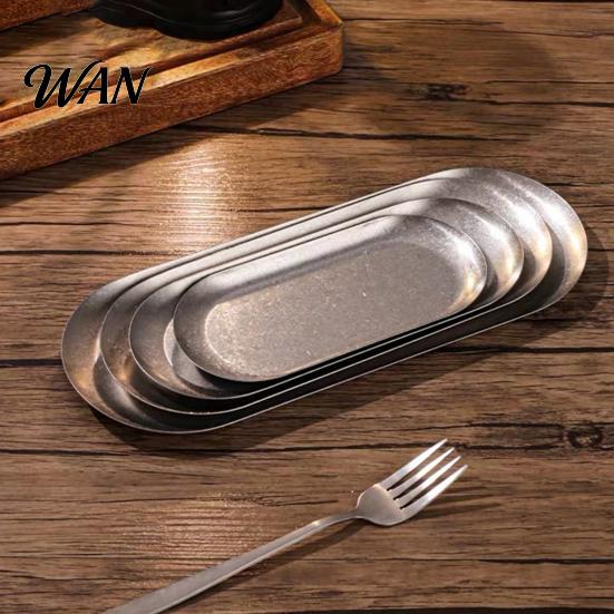 Outdoor Camping Plate Stainless Steel Serving Tray Retro Japanese Style Oval Dessert for Rustic Towel Holder Dish Home Kitchen Heavy Duty Metal