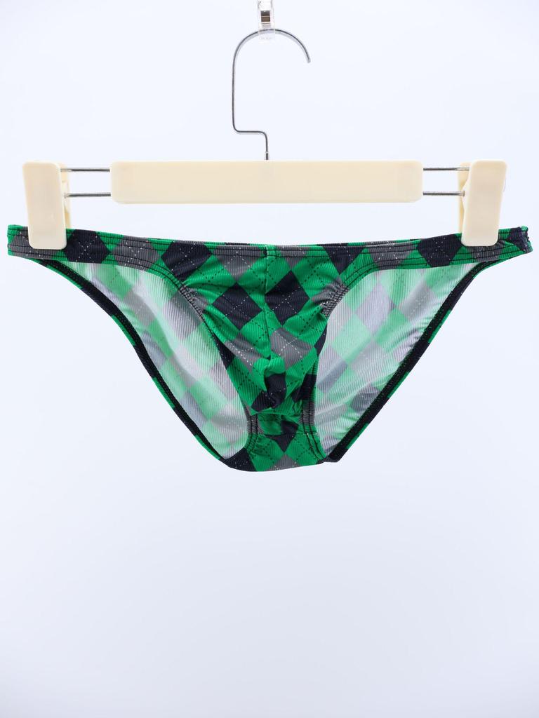 Plaid Ice Silk Ribbed Men's Breathable Underwear Triangle Briefs