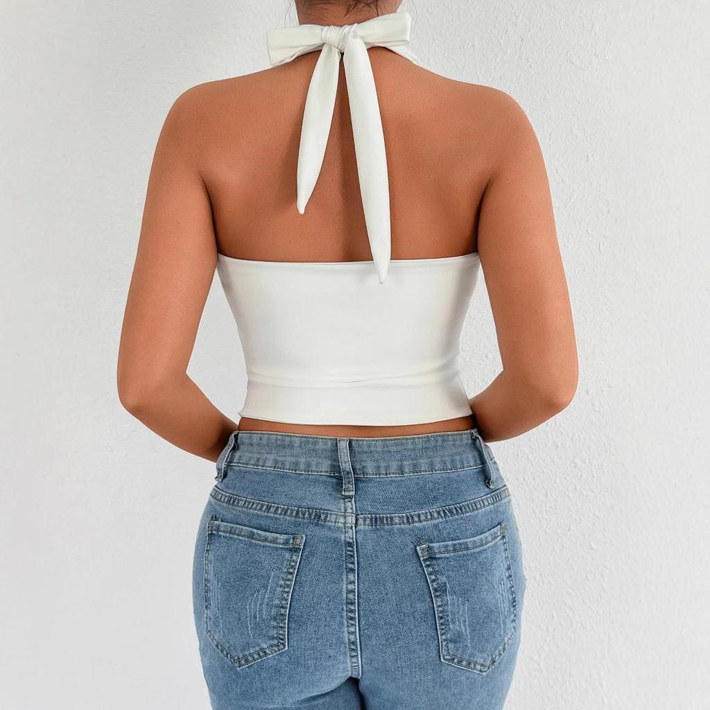 Europäischer & Amerikanischer Stil Damen Neckholder V-Ausschnitt Rückenfreies Crop Top