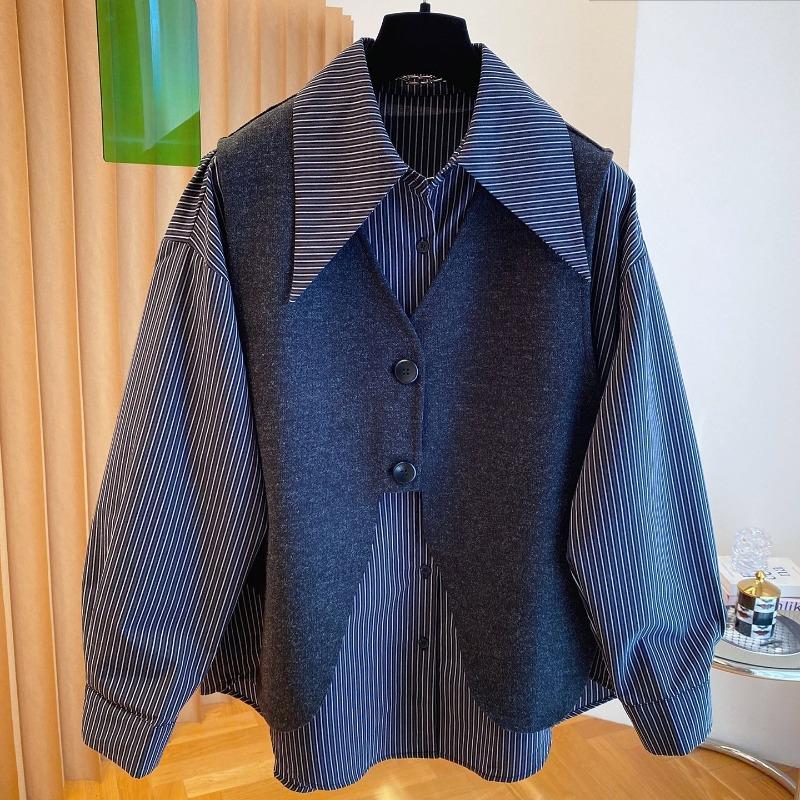 Set Elegant Negru Cămașă Vestă Două Piese Femei Toamnă Calitate Înaltă Modă Europeană Acoperire