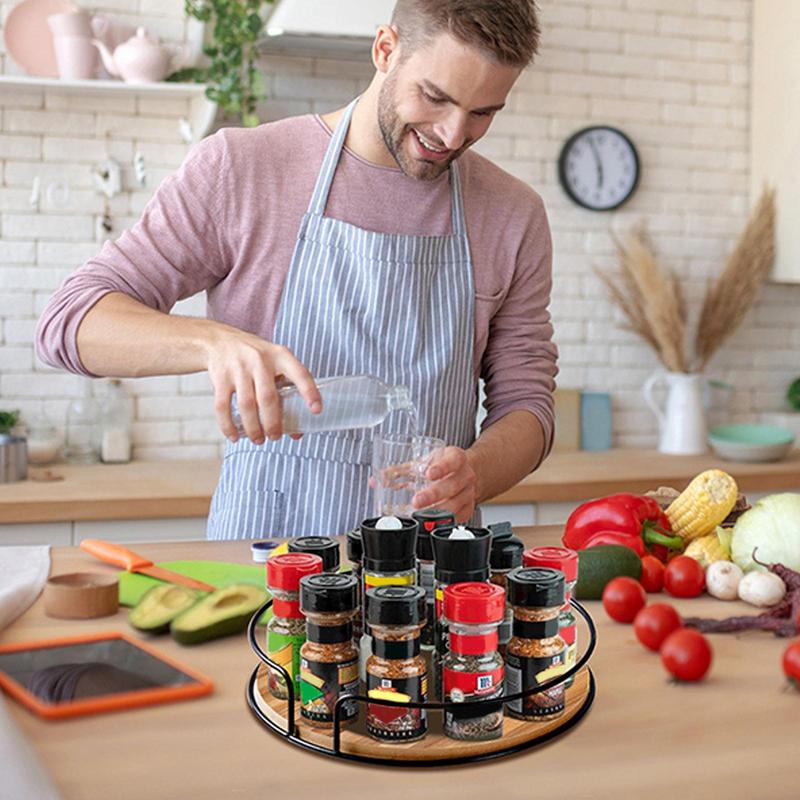 360 Degree Rotating Lazy Turntable Rack home Versatile Rotating Storage Rack Kitchen Round Wooden Seasoning Rack Turntable