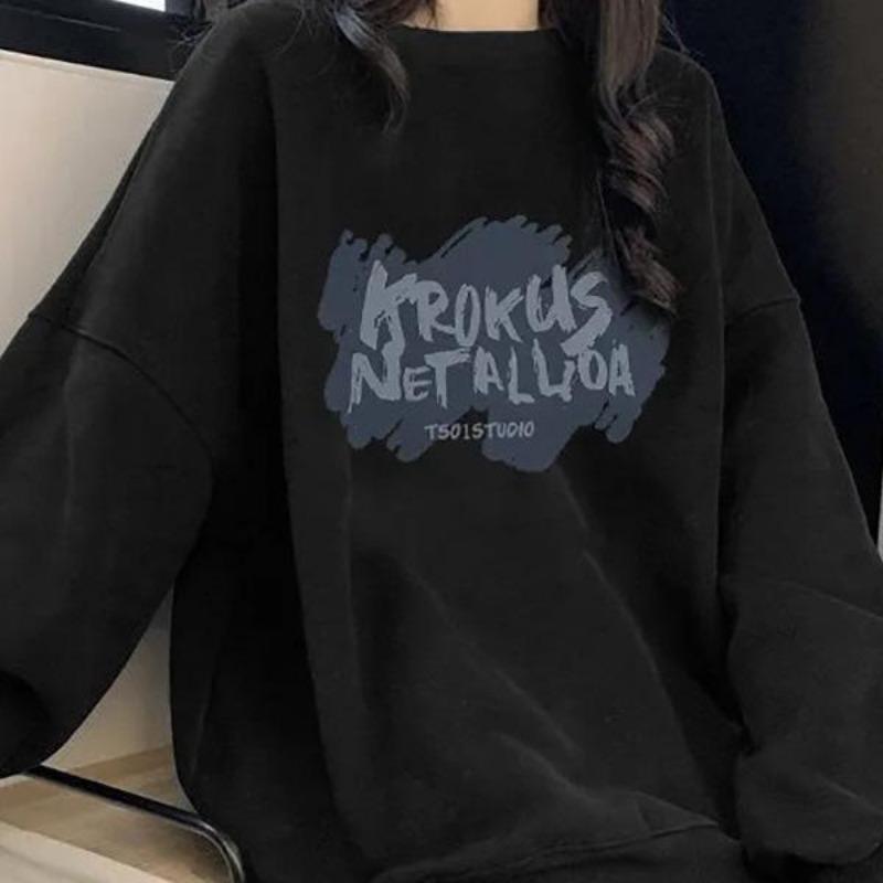 Suéteres holgados de manga larga con cuello redondo para mujer, sudaderas de color liso para mujer