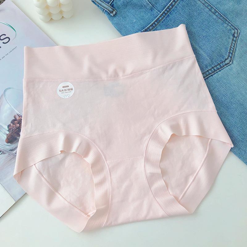 High Waist Solid Color Antibacterial Seamless Tummy Control Large Size Women Underwear