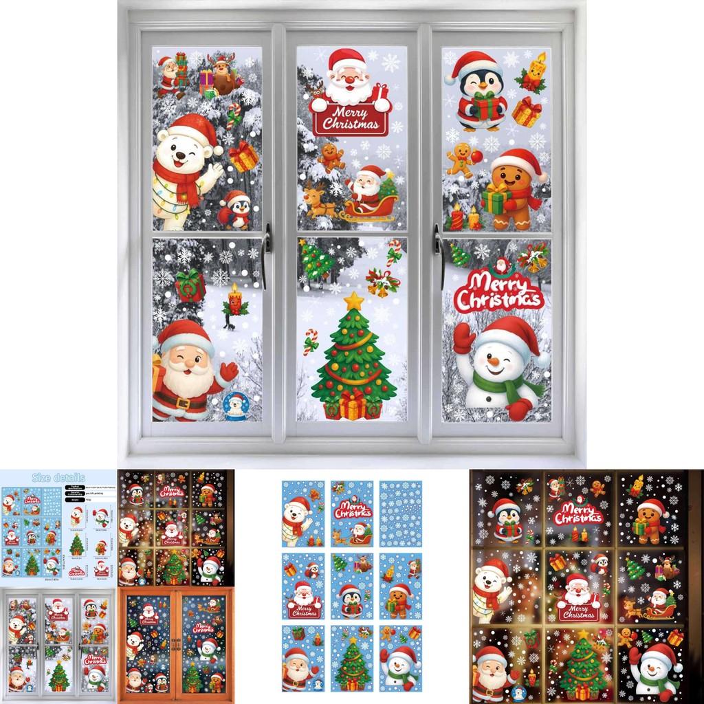 Weihnachts-Schneeflocken-Aufkleber PVC-Wandaufkleber mit Weihnachtsmann, Rentier, Schneemann für Feiertagsdekoration