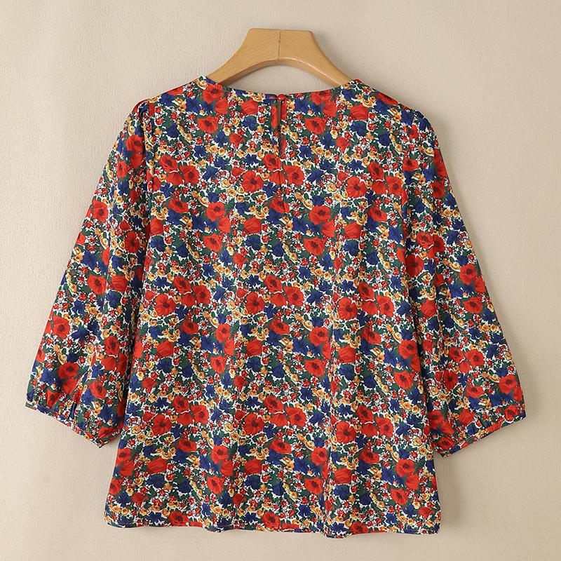 ZANZEA Damen Sommerbluse mit Blumendruck, lässig, Rundhalsausschnitt, 3/4-Ärmel