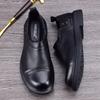 Leather First-Layer Cowhide Men'S Shoes Black Round Head Leather Shoes Men'S Breathable Trendy Shoes Personalized Business Blue Big Head Shoes